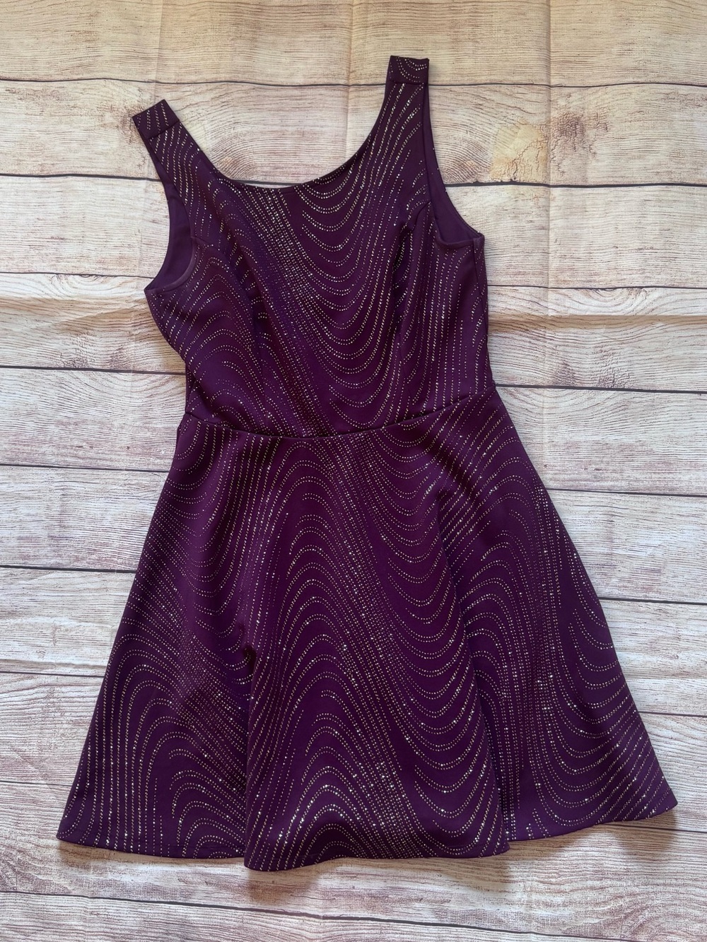 bailey blue Purple Dress with Gold Swirl Accents